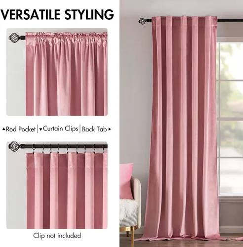 Vista 8 de MIULEE Cortinas opacas de terciopelo rosa rubor con aislamiento térmico para dormitorio, sala de estar, oscurecimiento de 84 pulgadas de largo