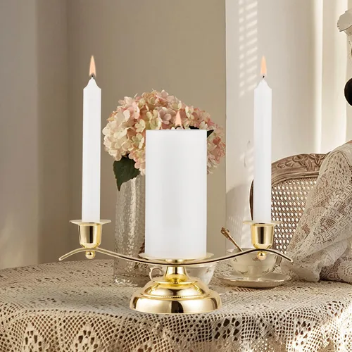 Vista 7 de Portavelas Gold Unity para bodas y regalos, portavelas ARCHOBAN con diseño de 3 velas con pasador estabilizador y clavijas de soporte laterales