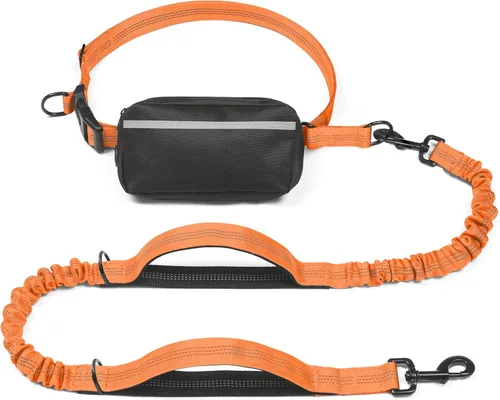 Vista 38 de iYoShop Correa de perro manos libres con bolsa con cierre, dobles asas acolchadas y elástica duradera para caminar, trotar y correr con tu perro