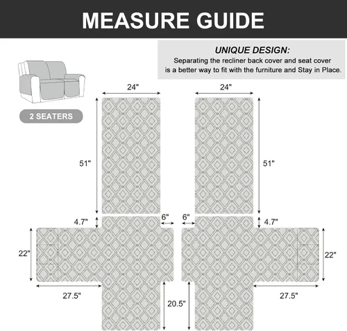 Vista 4 de Genina - Funda impermeable para sillón reclinable de dos plazas, funda antideslizante para sofá, funda para sofá reclinable de 2 plazas, funda