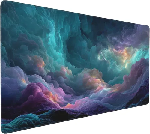 Vista 9 de Alfombrilla extendida para mouse, diseño de paisaje de pintura de tinta china, 35.4x15.7 pulgadas, tapete para teclado de juegos con bordes cosidos