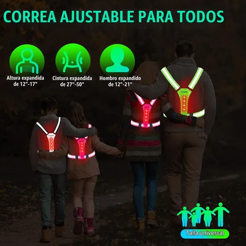 Vista 4 de Chaleco reflectante LED para correr, chaleco iluminado para caminar por la noche, alta visibilidad, recargable por USB, luces de correr ajustables