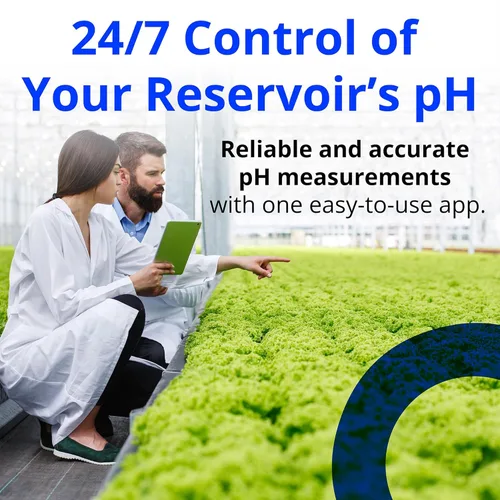 Vista 2 de Controlador de pH Bluelab Wi-Fi con monitoreo del reservorio 24/7 para pH con dosificación automatizada de nutrientes, integración Edenic, sondas