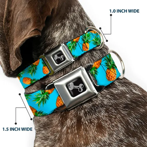 Vista 2 de Collar de perro hebilla de cinturón de seguridad Piñas vívidas dispersas azul 13 a 18 pulgadas 1.5 pulgadas de ancho