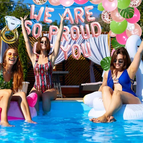 Vista 7 de Globos con texto en inglés «We Are So Proud Of You» para playa, tropical, hawaiano, Aloha Luau, decoraciones para fiestas de graduación, clase