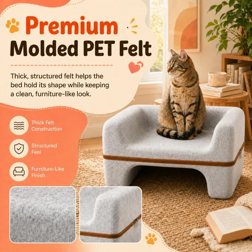 Vista 5 de Cama grande para gatos de interior, cama cueva para gatos de 2 niveles con salón superior y escondite inferior, sofá lavable de fieltro PET