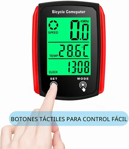 Vista 6 de Computadora de bicicleta, computadora de bicicleta con cable, 19 funciones, velocímetro, impermeable, con retroiluminación Rojo