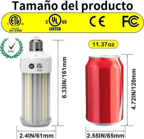 Vista 5 de NS Bombillas LED de maíz de 9000 lúmenes, superbrillantes (equivalente a 600 W), A19 60W E26 5000K luz diurna, ahorro de energía del 90%,