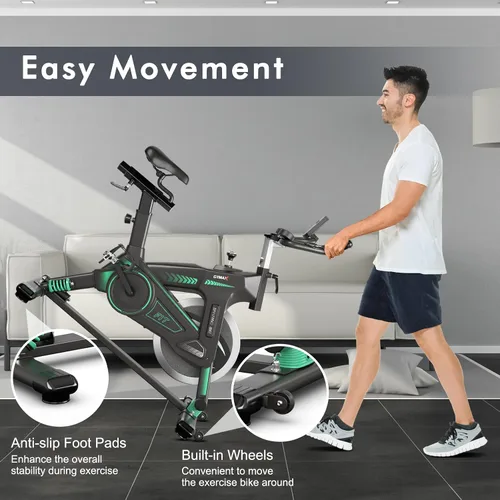 Vista 6 de GYMAX Bicicleta de ejercicio, bicicleta estática de interior con volante de inercia de 40 libras, pantalla LCD, asiento y manillar ajustables