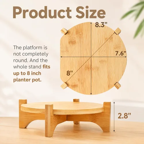 Vista 2 de Pumtus Paquete de 2 soportes pequeños para plantas, soporte de madera para macetas de interior, soporte desmontable de bambú para macetas