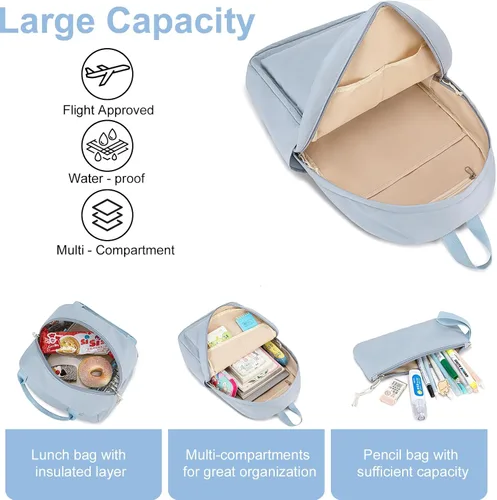 Vista 4 de Bluboon Juego de mochila para adolescentes, mochila escolar para niñas, lonchera y lápices, bolsas para estudiantes, 3 en 1