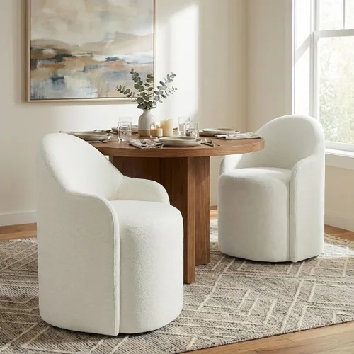 Vista 9 de KISLOT Sillas de comedor tapizadas con ruedas, sillas de comedor modernas sin montaje, silla de tocador con 5 ruedas y respaldo redondo para Verde