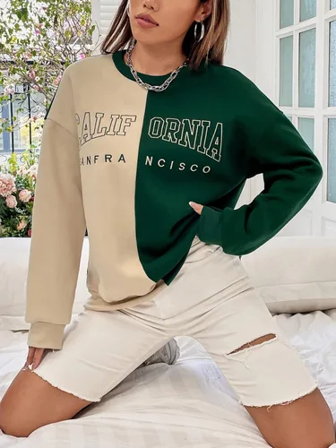 Vista 5 de WDIRARA Sudadera de gran tamaño con cuello redondo y bloque de color para mujer