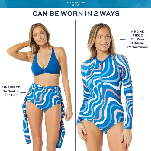 Vista 4 de BEACH HOUSE SPORT Traje de baño de una pieza con cremallera frontal de manga larga Sculpt - Top de bikini adicional