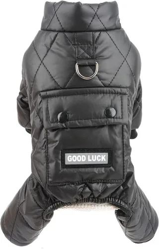 Vista 5 de SMALLLEE_LUCKY_STORE Abrigo de invierno acolchado para mascotas, traje de nieve con bolsillo y anillo en D para perros pequeños, gatos, impermeable