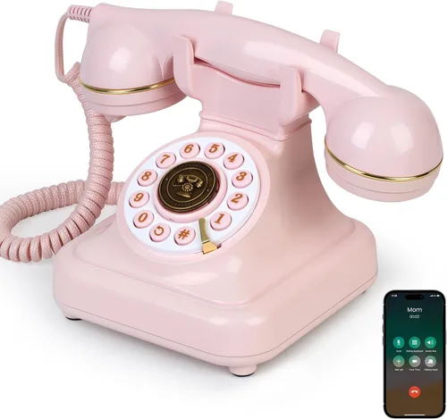 Vista 10 de Teléfono retro Bluetooth con altavoz, teléfono fijo Bluetooth, teléfono doméstico Bluetooth con alimentación recargable USB, llamadas manos libres