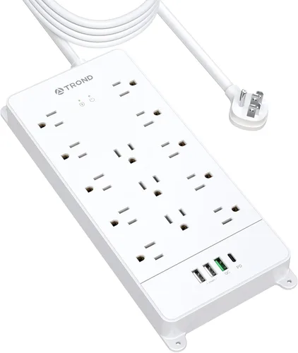 Vista 14 de TROND - Alargador de corriente con enchufe plano giratorio 360°, protector contra sobretensiones, 13 tomas amplias con 3 puertos USB C, 4000 J