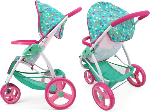 Vista 5 de Baby Alive: Cochecito de muñeca para correr - Verde, Rosa, Corazones - Accesorio para muñecas de hasta 24", Diseño plegable, Toldo retráctil
