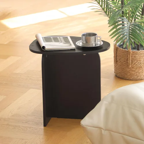 Vista 5 de AWASEN Mesa auxiliar negra, mesa auxiliar triangular pequeña para sala de estar, mesa de acento moderna con tablero único, mesa de noche mini para C