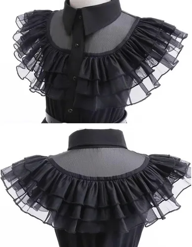 Vista 2 de QWFWBSM Wednesday Addams - Vestido de disfraz para niñas, disfraz de Halloween con accesorios, 4-12 años
