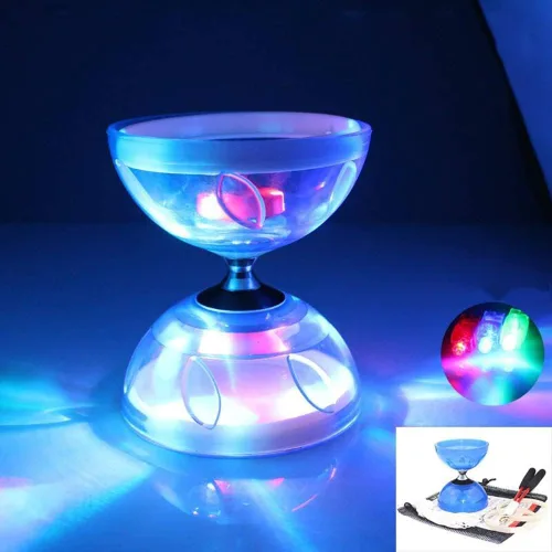 Vista 2 de Juego de yoyo diábolo chino – Triple rodamiento LED Diábolo yoyos juguetes malabares con palos de diablo, cuerda y bolsa de red, más fácil de Azul