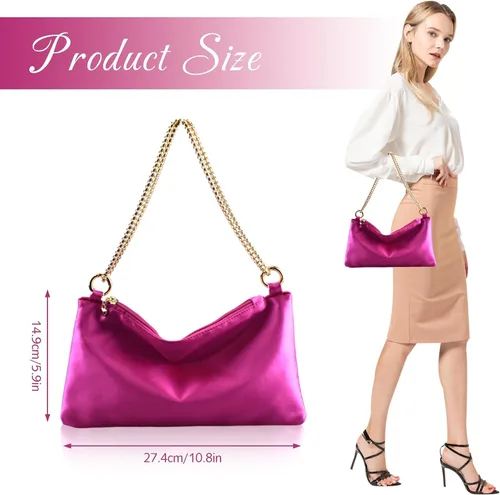 Vista 6 de FEICHANGHAO Bolso de noche de satén para mujer, bolso de hombro para boda, graduación, formal, bolso de mano para fiesta