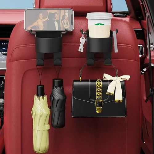 Vista 5 de Gancho multifuncional para asiento de coche y portavasos para asiento trasero, 3 en 1, tipo A 4 piezas