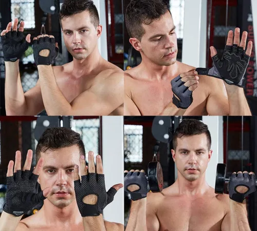 Vista 6 de SUJAYU Guantes de entrenamiento para mujeres y hombres, guantes de gimnasio, guantes de levantamiento de pesas para hombres, guantes
