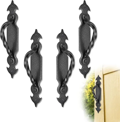 Vista 22 de Tirador o manija decorativa de hierro forjado a mano de 4.5 pulgadas Serie Farmhouse Acabado negro para cofres, armarios, baúles y puertas