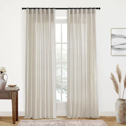 Vista 10 de XTMYI - Cortinas transparentes de 54 pulgadas de largo, juego de 2 paneles para baño, cortinas cortas de lino y algodón con semi privacidad