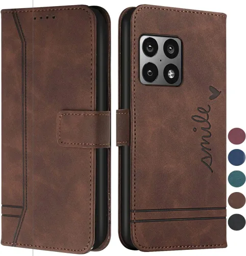 Vista 9 de Funda tipo cartera para OnePlus 10 Pro, OnePlus 10 Pro con tarjetero de cuero con función atril, protección completa magnética compatible