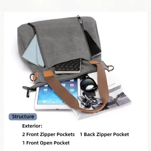 Vista 3 de Bolso de lona para mujer, bolso de hombro de tela, bolso cruzado casual, bolso cruzado grande con asa superior