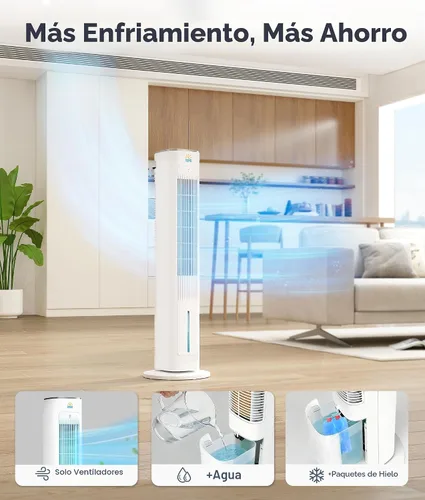 Vista 4 de Enfriador de aire evaporativo portátil, ventiladores de enfriamiento 3 en 1 que soplan aire frío con tanque de agua de 3 L, ventilador de torre