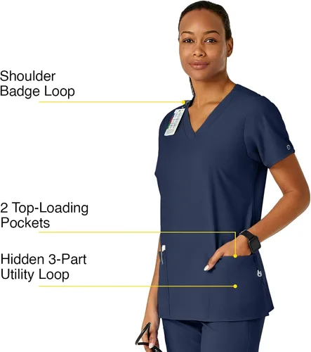 Vista 2 de WonderWink Camiseta médica básica con cuello en V para mujer