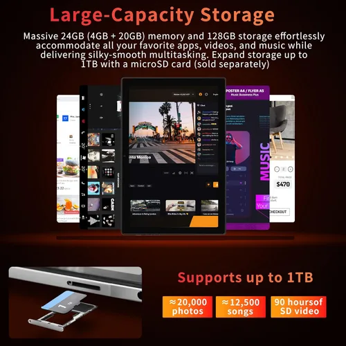 Vista 3 de Tablet Android con teclado, tableta Android 15 de 10 pulgadas con 24 GB (4 + 20) RAM+128 GB de ROM (1 TB expandible), 8 núcleos, 7200 mAh, WiFi 5G