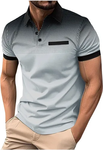 Vista 31 de Mens Shirts Casual Stylish Button Down Short Sleeve Polo Shirt Summer Vacation Shirts Loose Athletic Pullover Tee