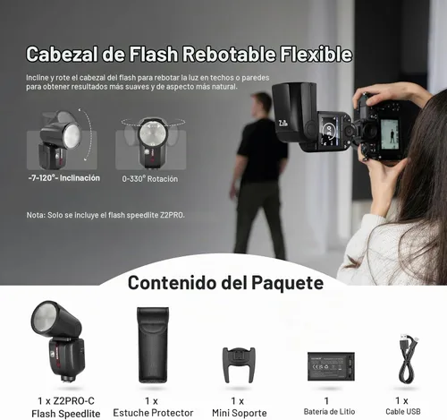 Vista 9 de NEEWER Z2PRO-C 2.4G TTL Flash Speedlite de cabeza redonda compatible con Canon, inalámbrico compatible con Godox, interfaz de usuario mejorada, 76Ws