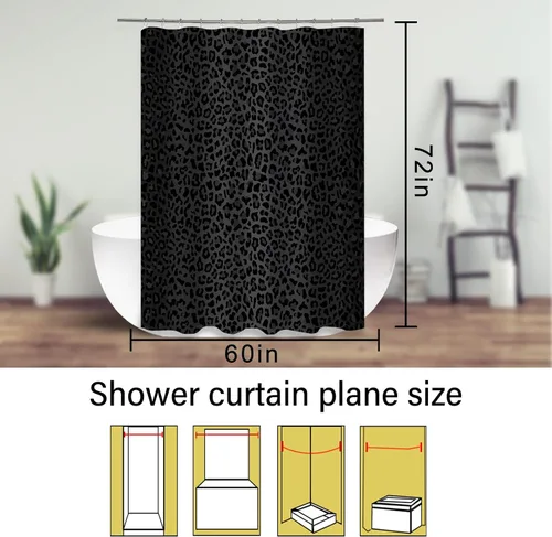 Vista 2 de Cortina de ducha (60" x 72"), estampado de leopardo guepardo negro, tela de poliéster, impermeable, estilo moderno, baño Negro-d1