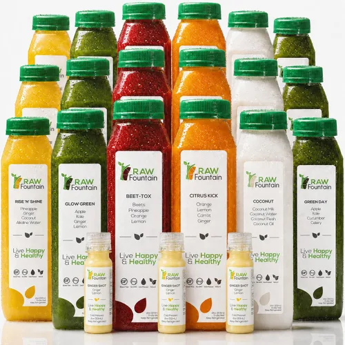 Vista 12 de Limpieza de jugo de 1 día de Raw Fountain, Limpieza de desintoxicación cruda 100% natural, Jugo para reiniciar el cuerpo, Jugo prensado en frío