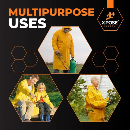 Vista 2 de Xpose Safety Chaqueta de Lluvia Pesada Amarilla de 0.35mm PVC, 122cm de Lluvia con Capucha Desmontable, Impermeable, para Pesca