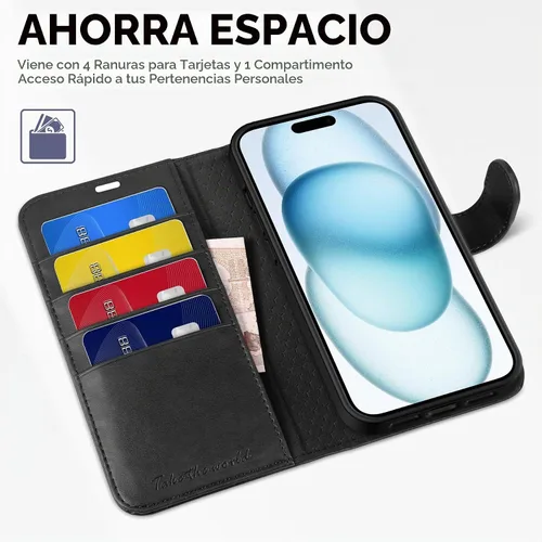Vista 7 de TUCCH Funda tipo cartera para iPhone 15 Plus (6.7") 2023, 4 tarjeteros, color negro