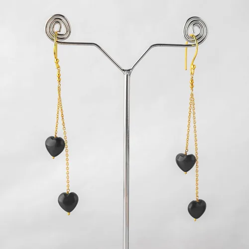 Vista 4 de Aretes de ónix negro natural, delicados aretes de gota de corazón, cristal de piedra natal, regalo para mujeres, cristales curativos de energía