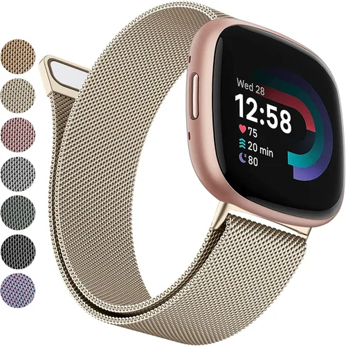 Vista 8 de Bandas de metal compatibles con Fitbit Versa 3/Versa 4/Fitbit Sense/Sense 2 para mujeres y hombres, correa de malla de acero inoxidable transpirable