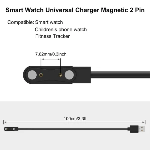 Vista 2 de Paquete de 2 cables de carga magnéticos USB para reloj inteligente DA, cable de carga de repuesto de 3.3 pies para reloj inteligente de 2 pines