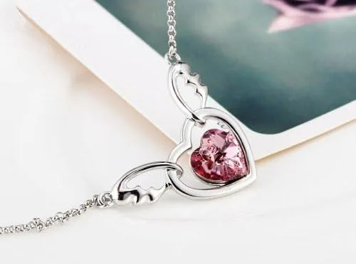 Vista 2 de Infinite U - Collar con colgante de cristal austriaco con diseño de alas de ángel, chapado en plata