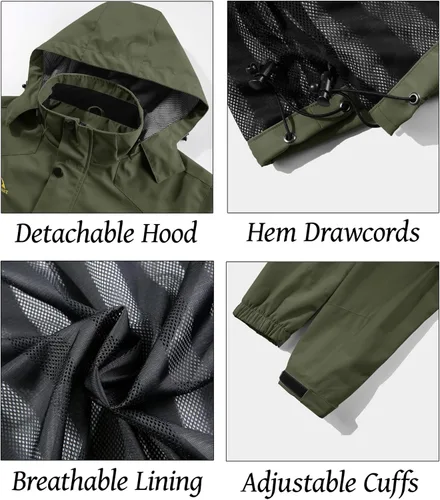Vista 6 de MAGCOMSEN Chaqueta impermeable ligera para hombre, con capucha desmontable, para senderismo, pesca, ropa deportiva