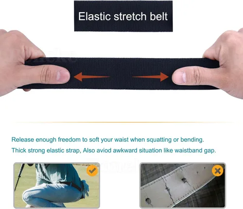 Vista 4 de Cinturón elástico para hombre, cinturón elástico automático sin agujeros, cinturones de tela de nailon ajustables con hebilla de metal negro