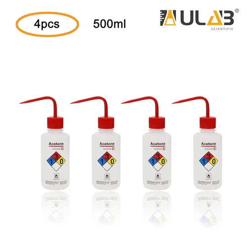 Vista 2 de ULAB Botellas de lavado de seguridad, 4 piezas de botellas de lavado de boca ancha de acetona, material de LDPE, vol.16.9 fl oz, UWB1022