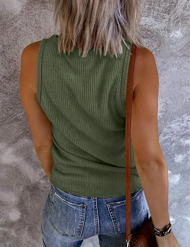 Vista 2 de MEROKEETY Camiseta sin mangas con cuello en V para mujer sin mangas acanalada con botones informal Henley