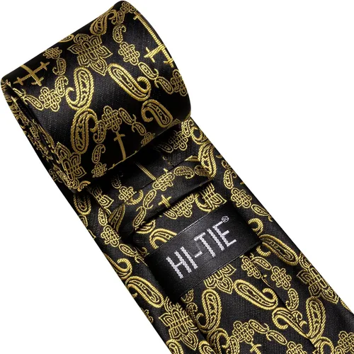 Vista 315 de Hi-Tie Corbata clásica de cachemira para hombre con pañuelo y gemelos a cuadros